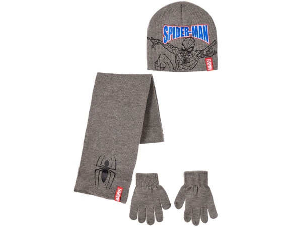 Spiderman | Coordinati invernali per bambini, Set 3 pezzi, Cappello + Guanti + Sciarpa Spiderman 52 - 54 Grigio