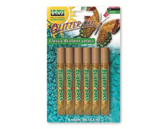 BLISTER COLLA GLITTER GEL SET 6 TUBI 10,5 ML. FLUORESCENTE LEBEZ ORO