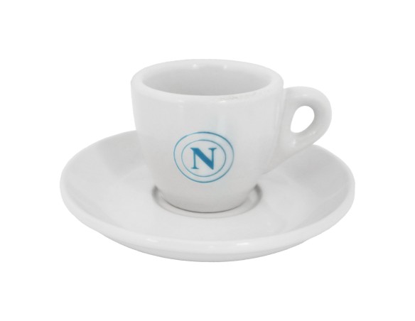Napoli | TAZZINA DA CAFFE' CON PIATTINO LOGO CELESTE SU UN SOLO LATO NAPOLI