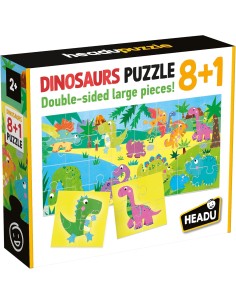 HEADU - Puzzle 8+1 Dinosaurs Grandi Pezzi Double-Face...