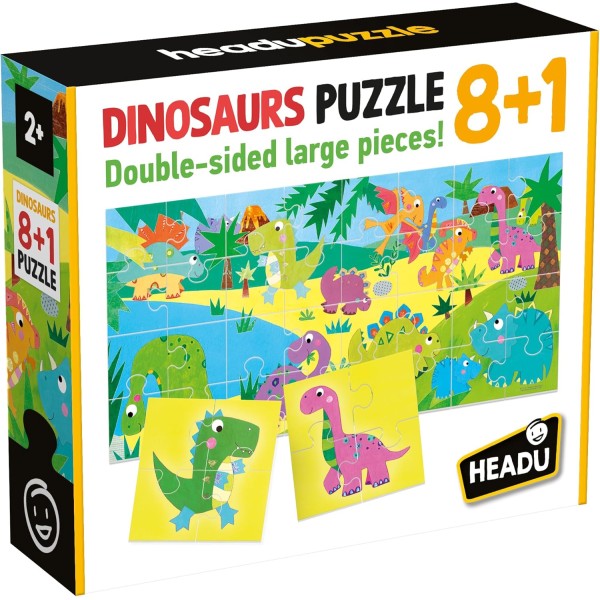 HEADU - Puzzle 8+1 Dinosaurs Grandi Pezzi...