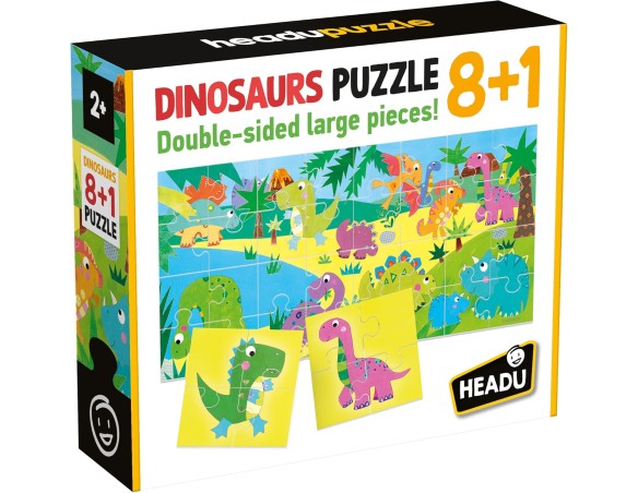 HEADU - Puzzle 8+1 Dinosaurs Grandi Pezzi Double-Face It22243 Puzzle Educativi Per Bambini Età 2+ Made In Italy dinosauri