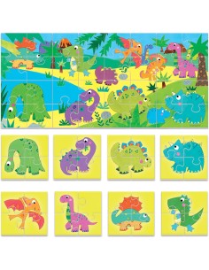 HEADU - Puzzle 8+1 Dinosaurs Grandi Pezzi Double-Face... 2