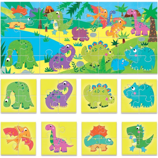 HEADU - Puzzle 8+1 Dinosaurs Grandi Pezzi...