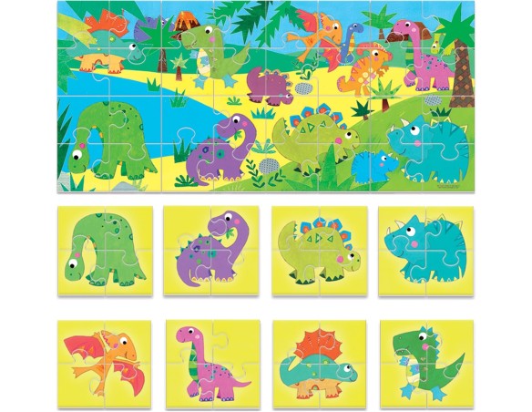 HEADU - Puzzle 8+1 Dinosaurs Grandi Pezzi Double-Face It22243 Puzzle Educativi Per Bambini Età 2+ Made In Italy dinosauri
