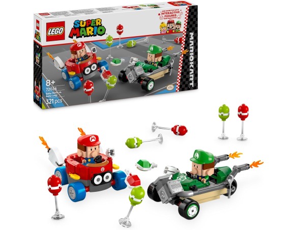 LEGO Super Mario: 72034 Mario Kart – Baby Mario vs. Baby Luigi Toy Set, with 2 Collectible Nintendo Character Figures and 2 Car