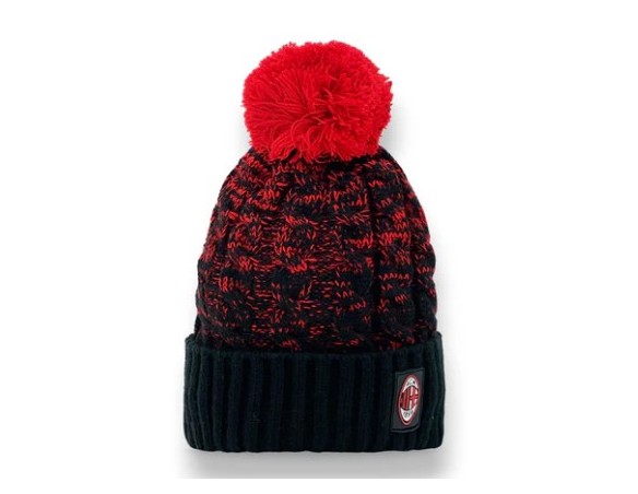 Milan - Cappellino Zuccotto acrilico ufficiale Con Logo, Rosso Nero, Cappellino Calcio Unisex - Con Pon Pon Adulto Milan