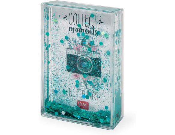 Legami - Portafoto con Glitter, 6,2x9,4 cm, in PC e Liquido, Variante Blue Glitter, Portafoto da Tavolo, una Fotografia Sostitu