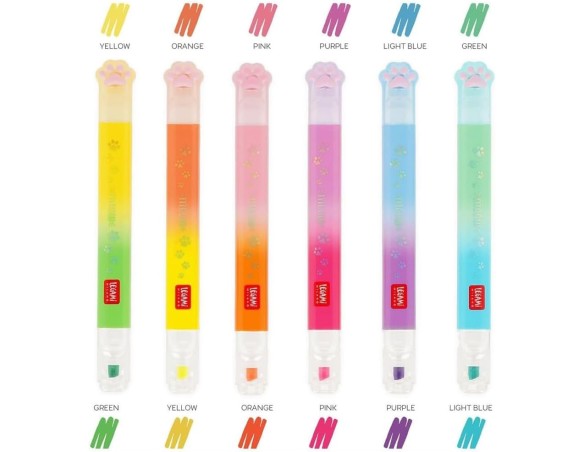 Legami - Set di 6 Evidenziatori Doppia Punta Pastello e Neon, Meow, 6 Pezzi, 12 Colori (1 confezione)