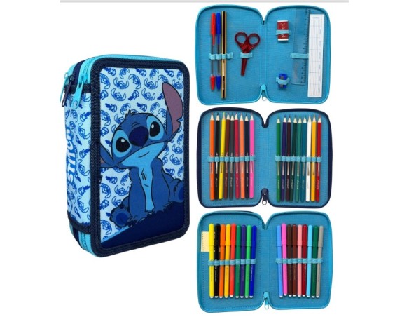 Stitch | ASTUCCIO MULTISCOMPARTO STITCH BLU DISNEY 3 ZIP PER LA SCUOLA PORTACOLORI GIOTTO