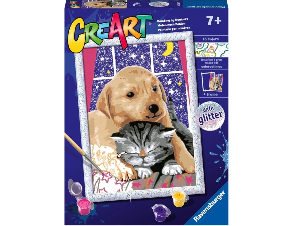Ravensburger - Creart Serie D Amici Pelosi | Kit Pittura Bambini | Dipingere Con I Numeri Include Tutto Il Necessario | Giochi 