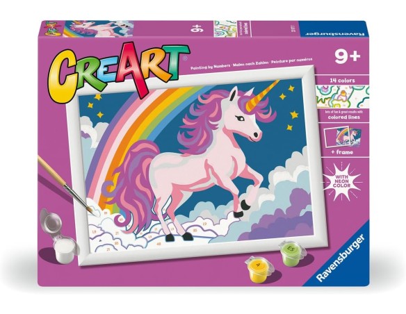 Ravensburger - Creart Serie D Unicorno Rosa Fluo | Kit Pittura Bambini | Dipingere Con I Numeri Include Tutto Il Necessario | G