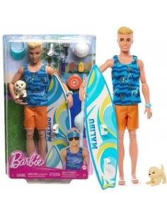 Barbie | Set Ken biondo con tavola da surf e cagnolino,...