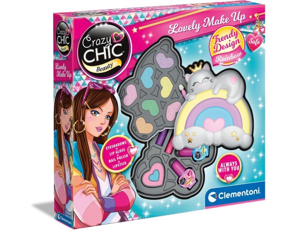 Clementoni Crazy Chic - Lovely Make Up Rainbow, Cofanetto Trucchi Bambine 6+ Anni, Trousse Portatile con Set Cosmetici Sicuri p