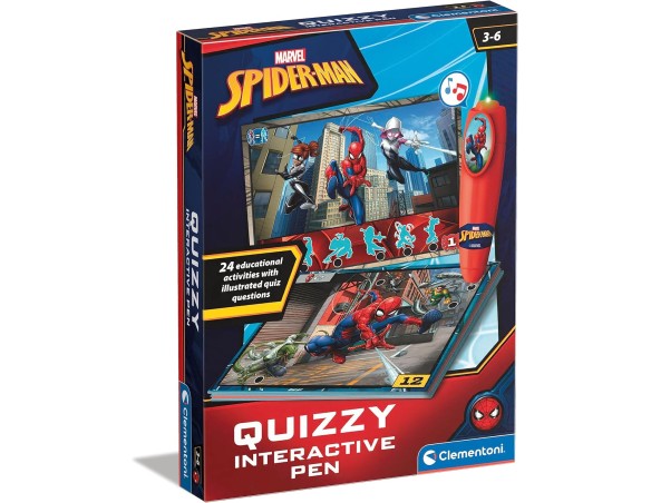 Clementoni - 16452 - Sapientino Quizzy Marvel Spiderman - Schede Educative e Penna Interattiva, Gioco Educativo 3 Anni, Elettro