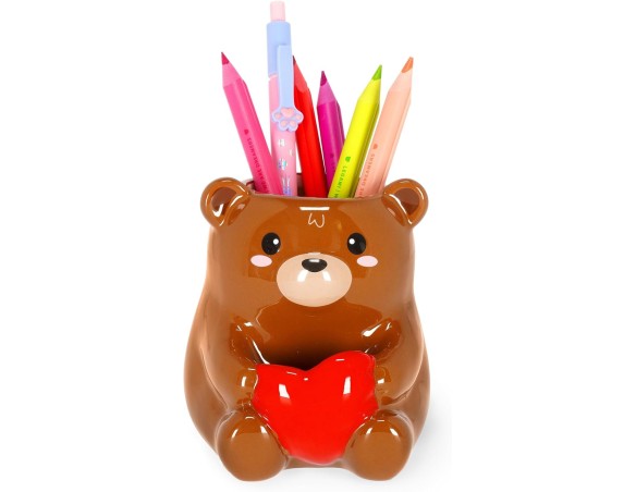 Legami - Portapenne in Ceramica, Desk Friends, Tema Teddy Bear, san valentino da Scrivania, Dipinti a Mano, Idea Regalo, Desk O