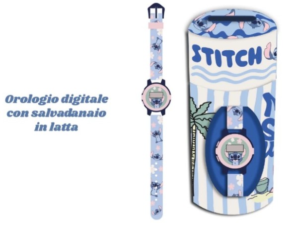 Stitch | orologio digitale con salvadanaio latta stitch