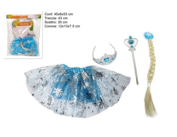 Frozen | Set carnevale fatina Gonnellino fatina con treccia, corona e scettro frozen principessa celeste