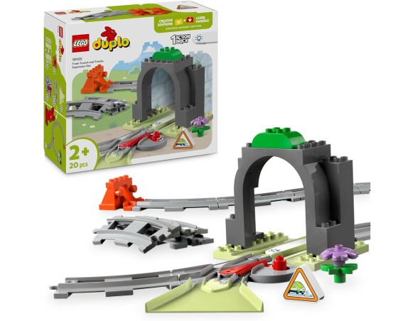 LEGO DUPLO Town Pack di Espansione Tunnel e Binari Ferroviari - Gioco Didattico con 10 Pezzi di Rotaie, Scambio a 2 Vie e Matto