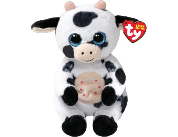 Beanie Boos | Peluche Ty Beanie Boos  Herdly la Mucca con gli Occhioni Azzurri Glitter, gli Animaletti di Peluche con il Pancin