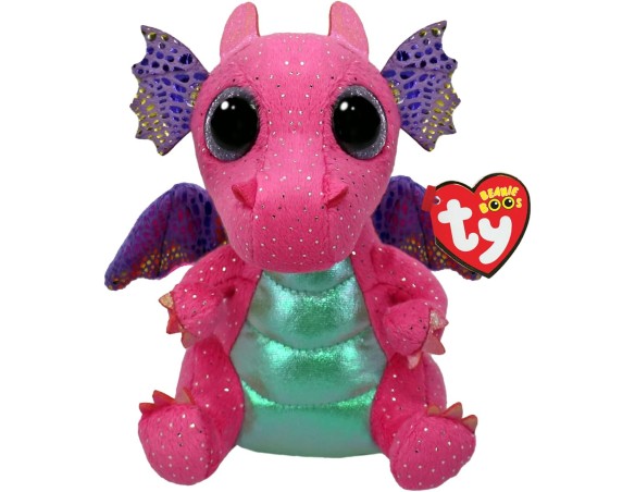 Beanie Boos | Peluche Ty Beanie Boos Spitfire il Draghetto Rosa con Occhi Lilla Grandi e Glitter, il Peluche con gli Occhi Gran