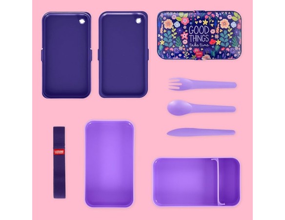 Legami - Porta Pranzo, Lunch Box con 3 Posate Incluse, Flowers, Contenitore, Capacità 1200 ml, a Prova di Perdite, Adatto a Mic