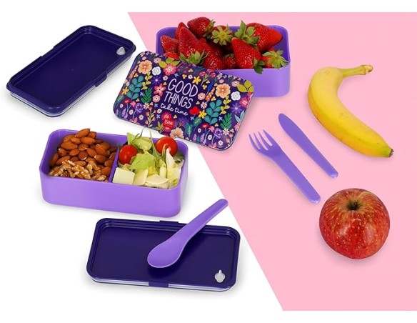 Legami - Porta Pranzo, Lunch Box con 3 Posate Incluse, Flowers, Contenitore, Capacità 1200 ml, a Prova di Perdite, Adatto a Mic
