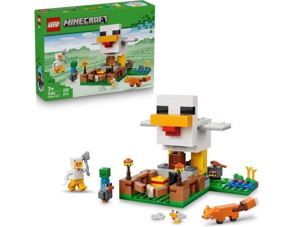 LEGO Minecraft Fattoria di Galline - Giocattolo da Costruire con Minifigure di un Fan della Gallina, Mob di un Baby Zombie e di
