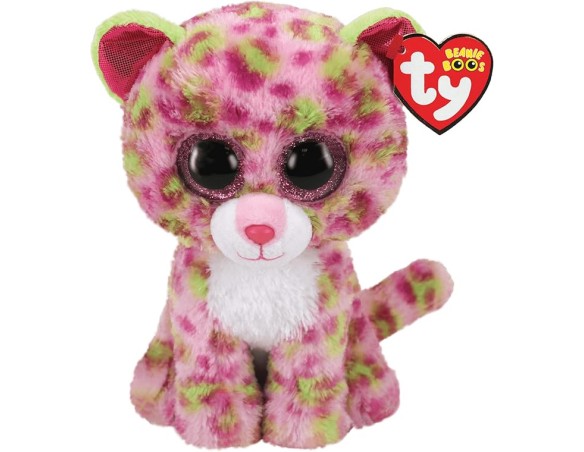Beanie Boos | TY - Peluche -  Leopardo -Lainey - Multicolore - Pupazzo con Occhioni Rosa glitter - Il peluche con gli occhi gra