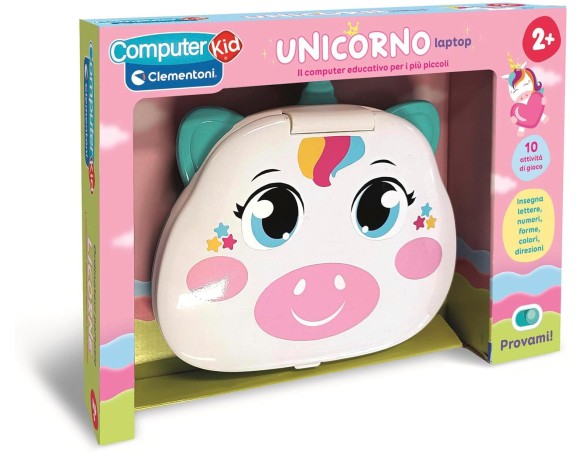 Clementoni - Computer Kid Unicorno Laptop Educativo Bambini 2+ Anni, 10 attività, Gioco Elettronico per Imparare Lettere, Numer