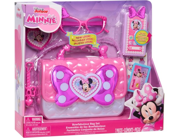 Just Play Set di Borsa con Il Fiocco di Minni Disney Junior, 7 Pezzi, Effetti Luminosi e sonori, Gioco di finzione, Giocattoli 