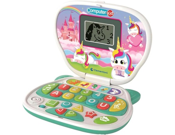Clementoni - Computer Kid Unicorno Laptop Educativo Bambini 2+ Anni, 10 attività, Gioco Elettronico per Imparare Lettere, Numer
