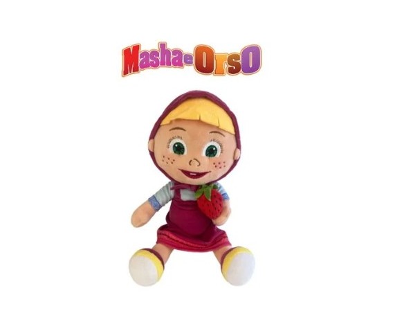 Masha e orso | Bambola peluche masha e orso con fragola seduto 22 cm