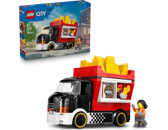 LEGO 60488 City Food Truck delle Patatine - Camion Giocattolo con Negozio Rimovibile, 2 Minifigure, Accessori e Cibo - Idea Reg