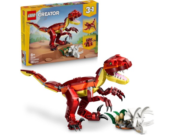 LEGO Creator 3 in 1 Feroce Dinosauro Giocattolo - Figure di Velociraptor, Stegosauro o Pterosauro con Elementi Scheletro e Dent