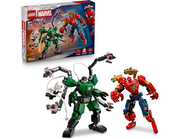 LEGO | Marvel Battaglia Mech: Spider-Man vs. Doc Ock - Giocattolo dei Supereroi con 2 Action Figure, 3 Minifigure, Shooter e Co