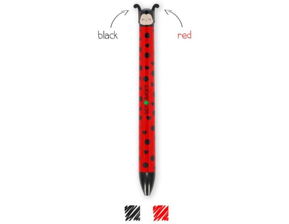 Legami - Penna Click&Clack a Due Colori, Tema Ladybug, Coccinella Inchiostro Nero e Rosso, Penna a Scatto, Ideale per Scuola Uf
