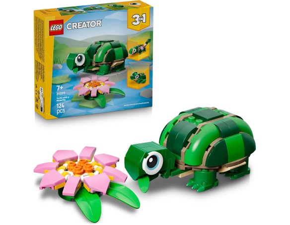 LEGO Creator 31377 3in1 Tartaruga con Fiore di Ninfea Giocattolo - Animale Trasformabile in Camaleonte o Rana - Decorazione da 