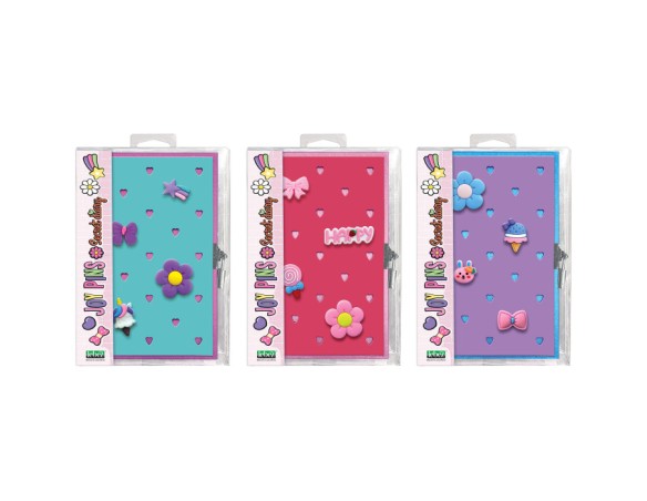 DIARIO SEGRETO 13X21 CON LUCCHETTO 80 PAGINE CON APPLICAZIONI 3D JOY PINS LEBEZ