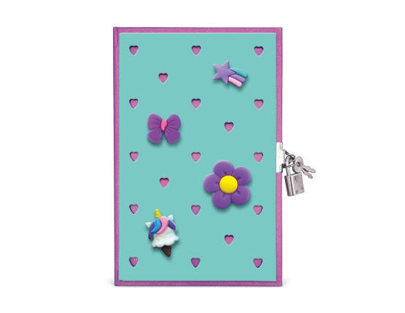 DIARIO SEGRETO 13X21 CON LUCCHETTO 80 PAGINE CON APPLICAZIONI 3D JOY PINS LEBEZ