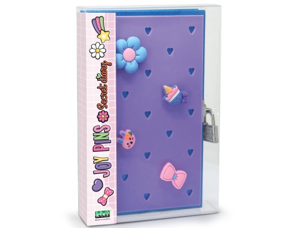 DIARIO SEGRETO 13X21 CON LUCCHETTO 80 PAGINE CON APPLICAZIONI 3D JOY PINS LEBEZ