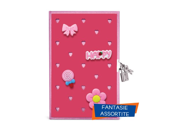 DIARIO SEGRETO 13X21 CON LUCCHETTO 80 PAGINE CON APPLICAZIONI 3D JOY PINS LEBEZ