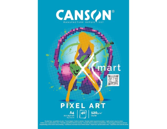 BLOCCO CARTA DISEGNO GRANA LISCIA QUADERETTI 5 MM. 120 GR. A4 BLOCCO 40 FOGLI XSMART PIXEL ART CANSON