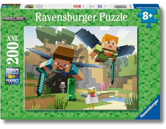 Ravensburger - Puzzle XXL Minecraft | Puzzle 8 Anni in su | Puzzle Bambini da 200 Pezzi in Regalo | Regalo Bambino 8 Anni 49 X 
