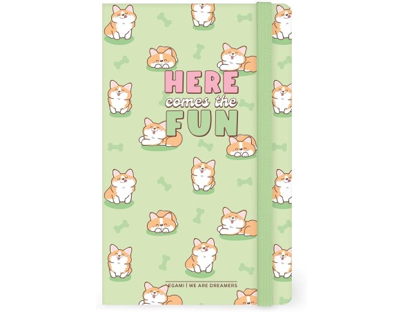 Legami - Taccuino a Righe Medium, Corgi, 164 Pagine, Taschina finale, ultime 24 Pagine staccabili, Elastico di chiusura, Angoli