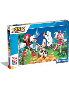 Clementoni- Sonic Supercolor Puzzle-Sonic-104 Maxi Pezzi...