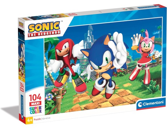 Clementoni- Sonic Supercolor Puzzle-Sonic-104 Maxi Pezzi Bambini 4 Anni, Puzzle Cartoni Animati, Made in Italy, Multicolore, 25