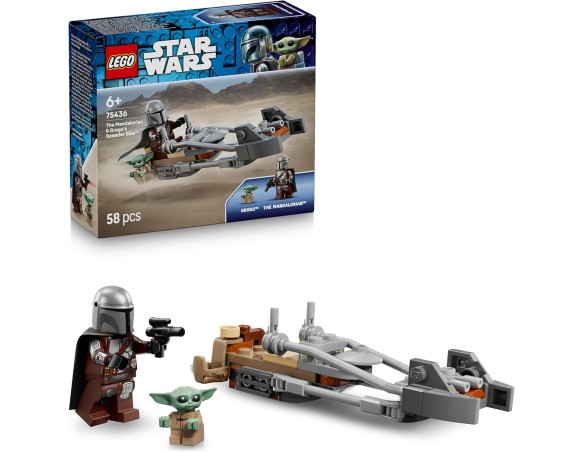 LEGO Star Wars 75436 Speeder Bike del Mandaloriano e di Grogu - Giocattolo con Figura di Grogu e Minifigure di Din Djarin con B