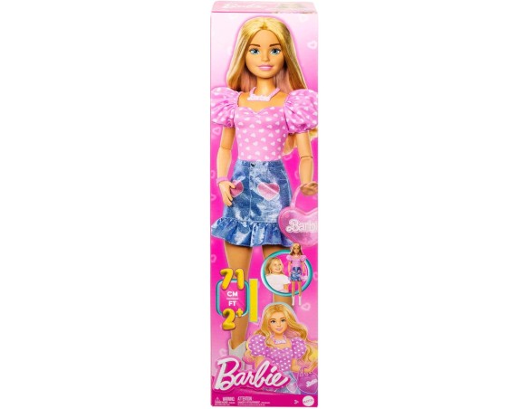 Barbie | Bambola Barbie Grande Amica, bambola bionda alta 71 cm con top rosa, gonna in denim e stivali da cowboy, collana, bors