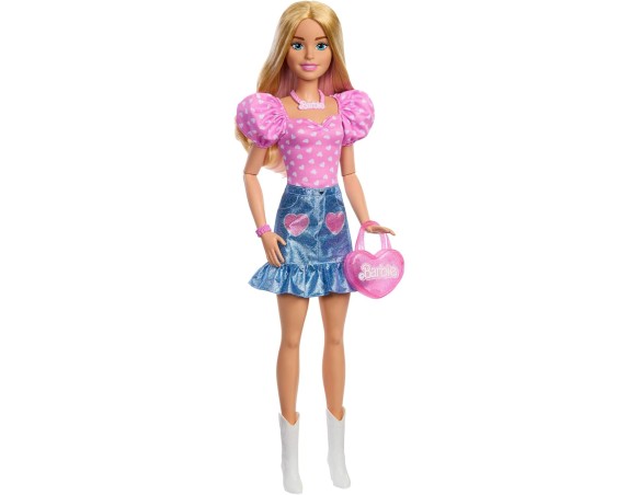 Barbie | Bambola Barbie Grande Amica, bambola bionda alta 71 cm con top rosa, gonna in denim e stivali da cowboy, collana, bors